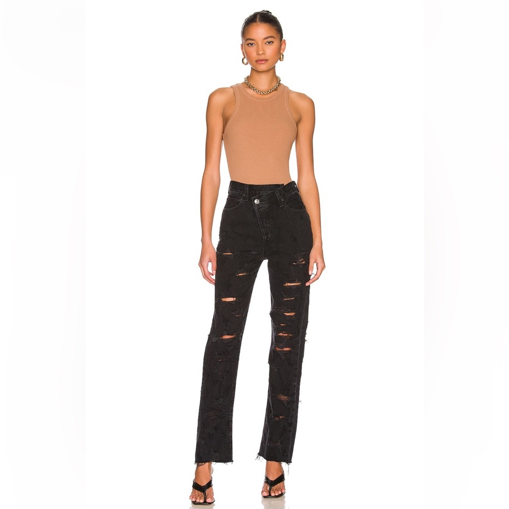 AGOLDE Criss Cross Jeans Black Distressed Denim Straight Leg Boot Cut High Rise